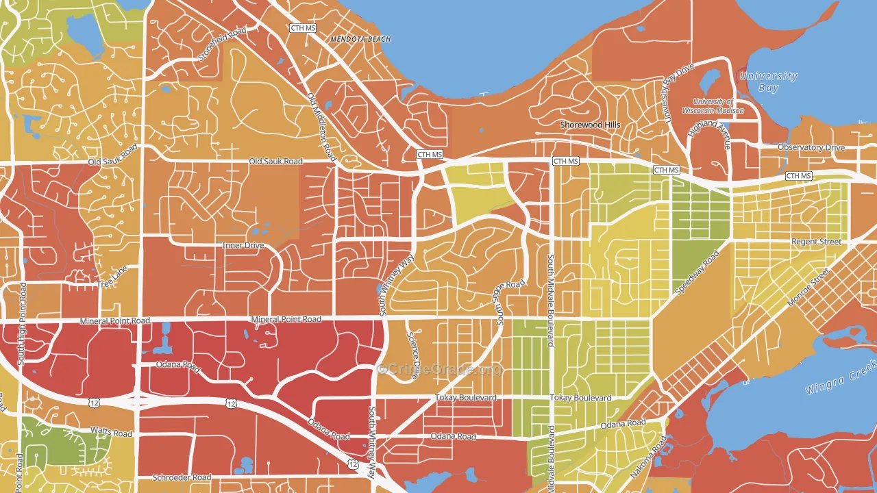 Hill Farms-University Neighborh, Madison, WI Map of Burglary Rates