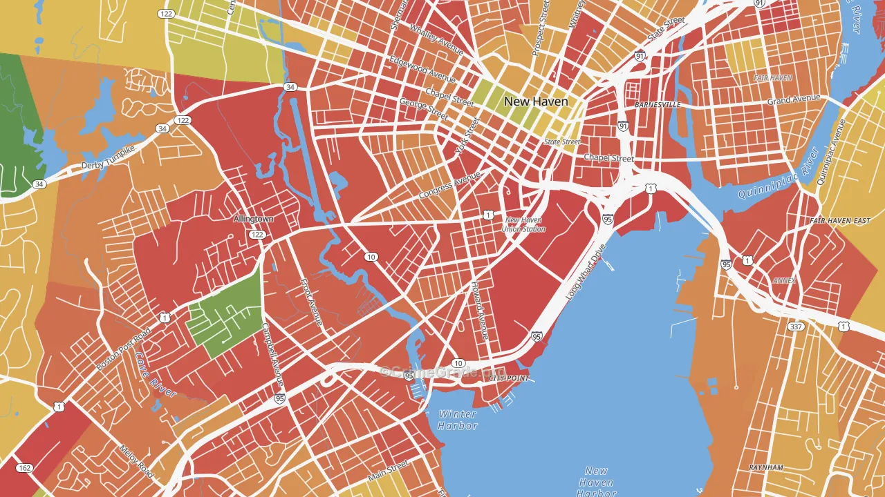 Hill, New Haven, CT Map of Burglary Rates