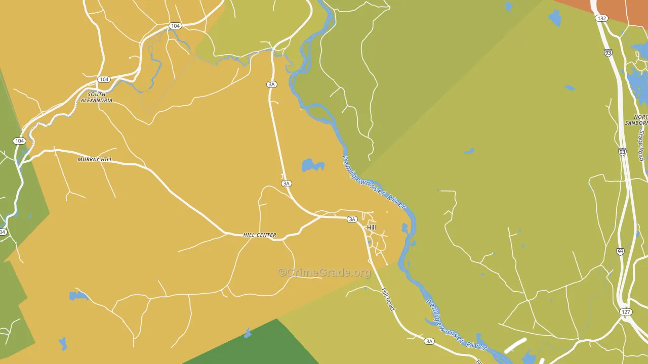 Hill, NH Map of Burglary Rates