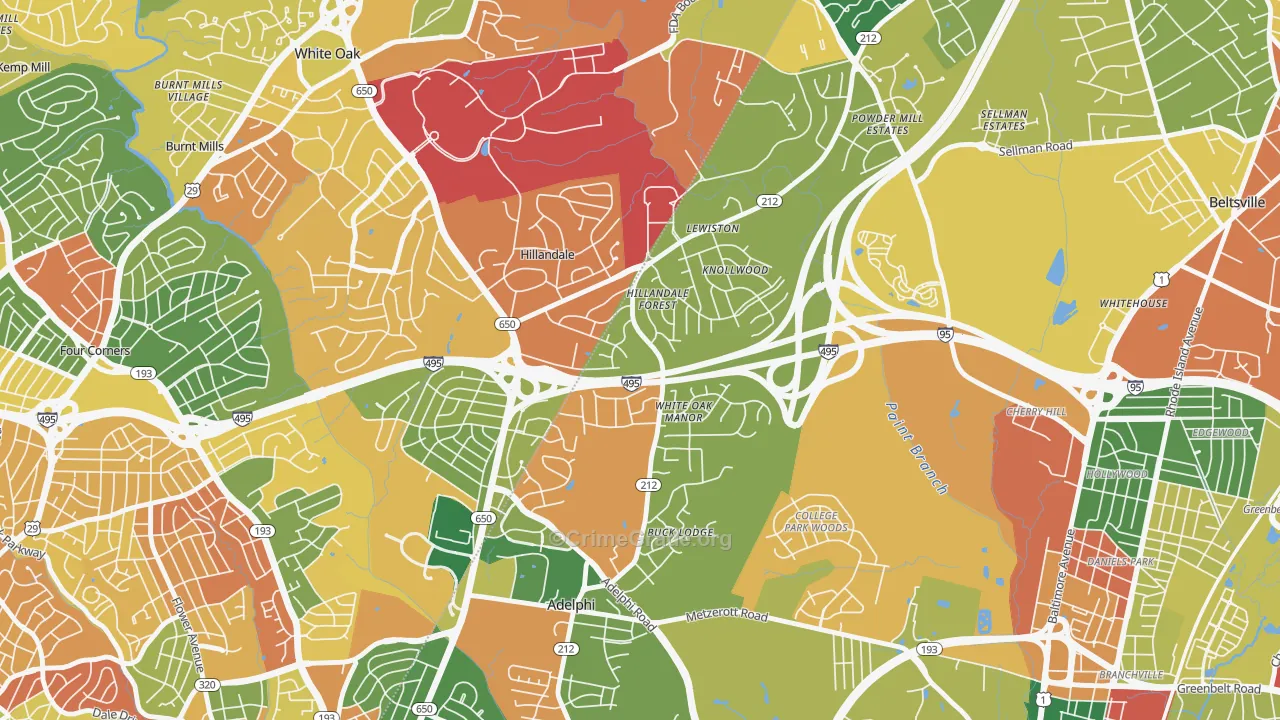 Hillandale, Silver Spring, MD Map of Burglary Rates