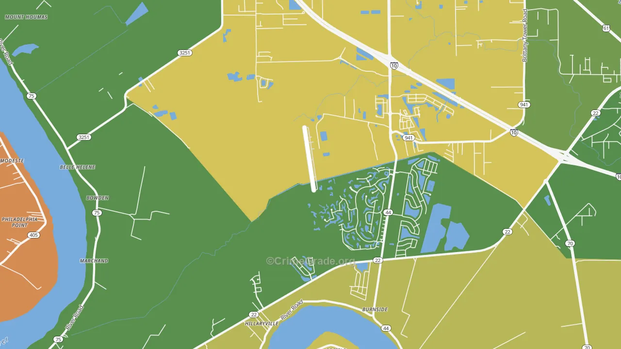 Hillaryville, LA Map of Burglary Rates