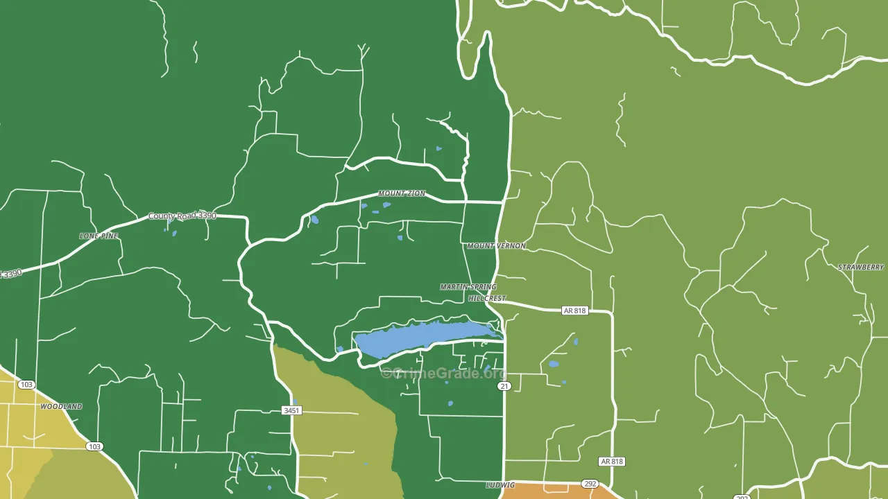 Hillcrest, AR Map of Burglary Rates