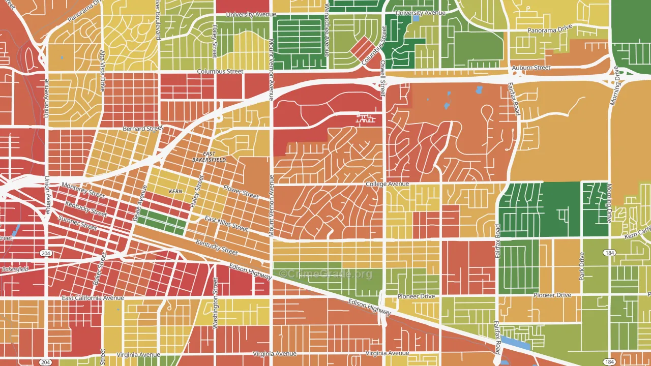 Hillcrest-Bakersfield, Bakersfield, CA Map of Burglary Rates