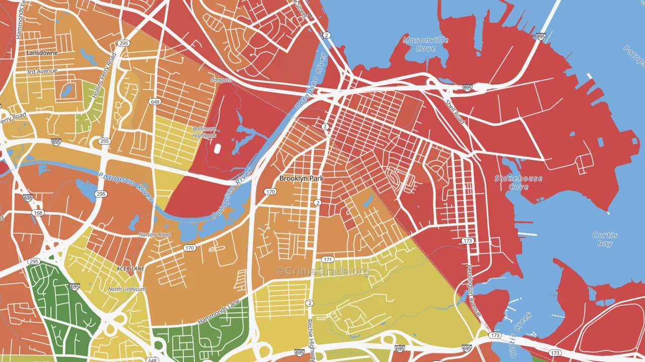 Hillcrest, Brooklyn Park, MD Map of Burglary Rates