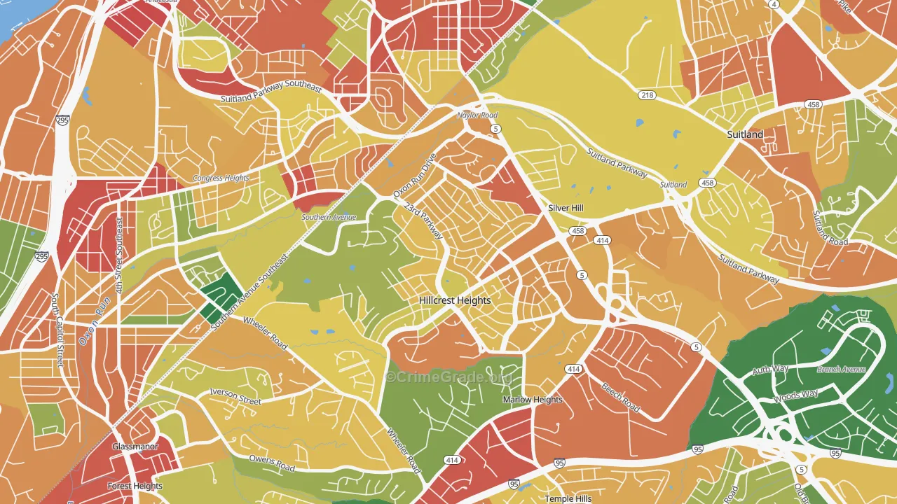 Hillcrest Heights, MD Map of Burglary Rates