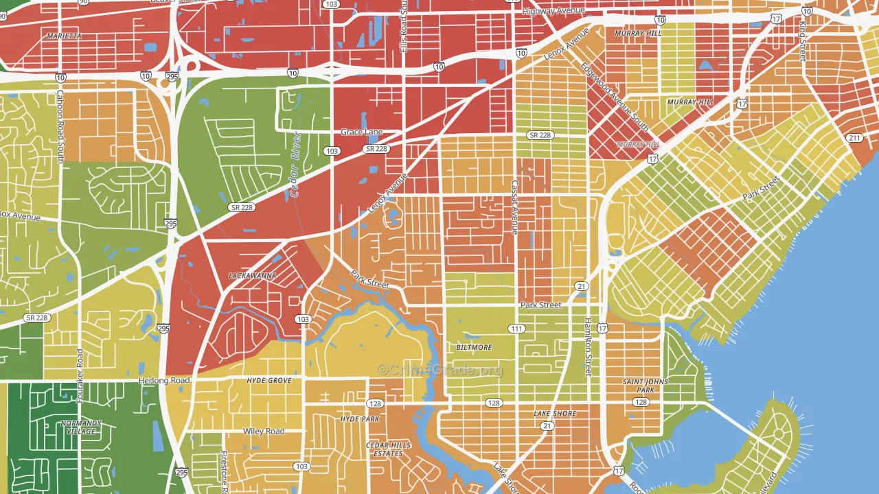 Hillcrest, Jacksonville, FL Map of Burglary Rates