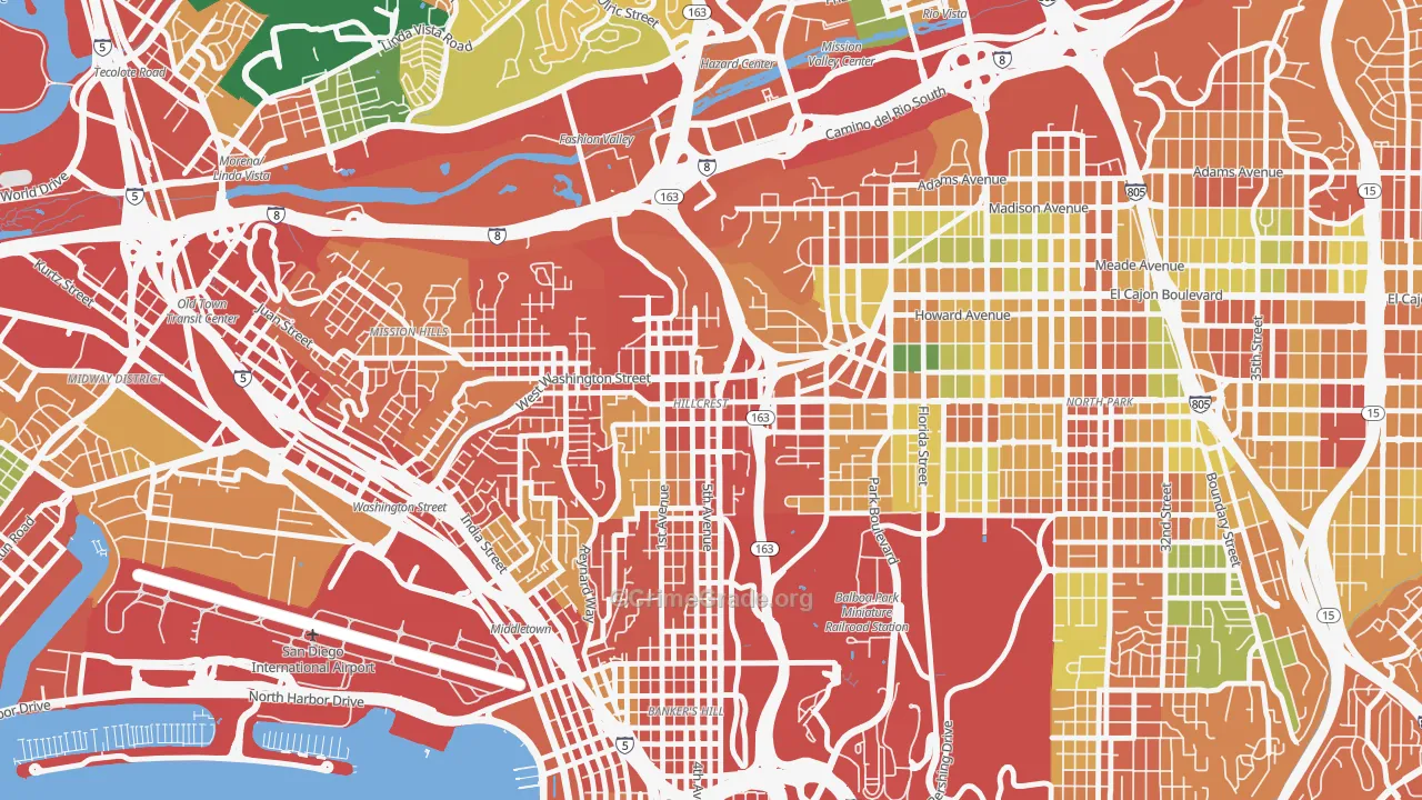 Hillcrest, San Diego, CA Map of Burglary Rates