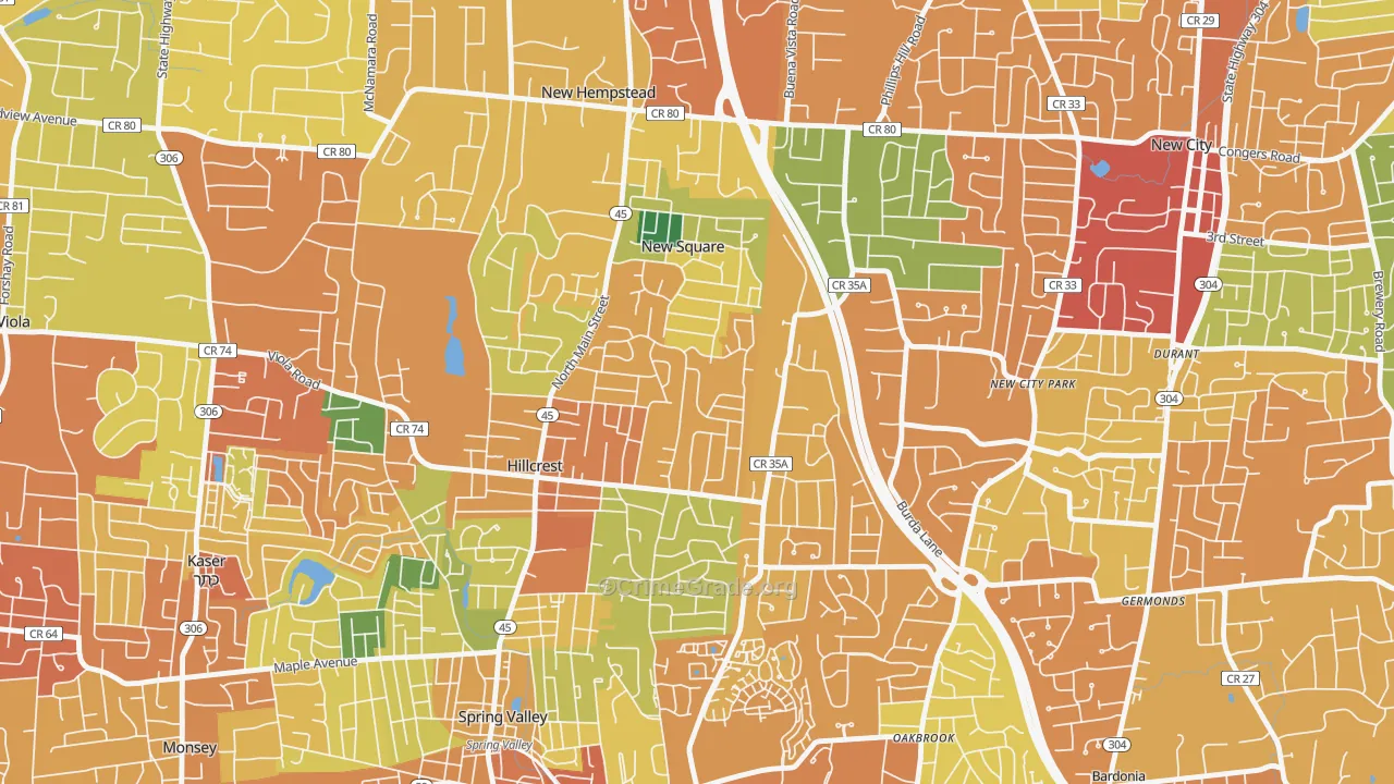 Hillcrest, Spring Valley, NY Map of Burglary Rates