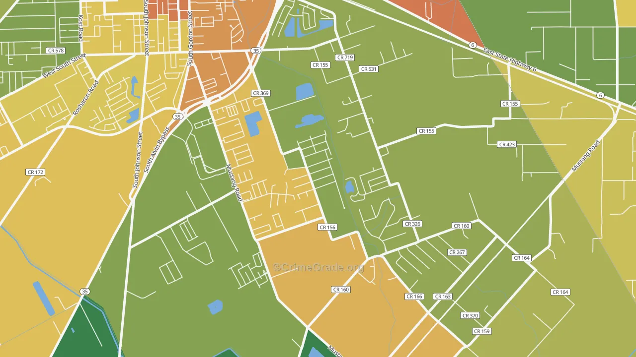 Hillcrest, TX Map of Burglary Rates