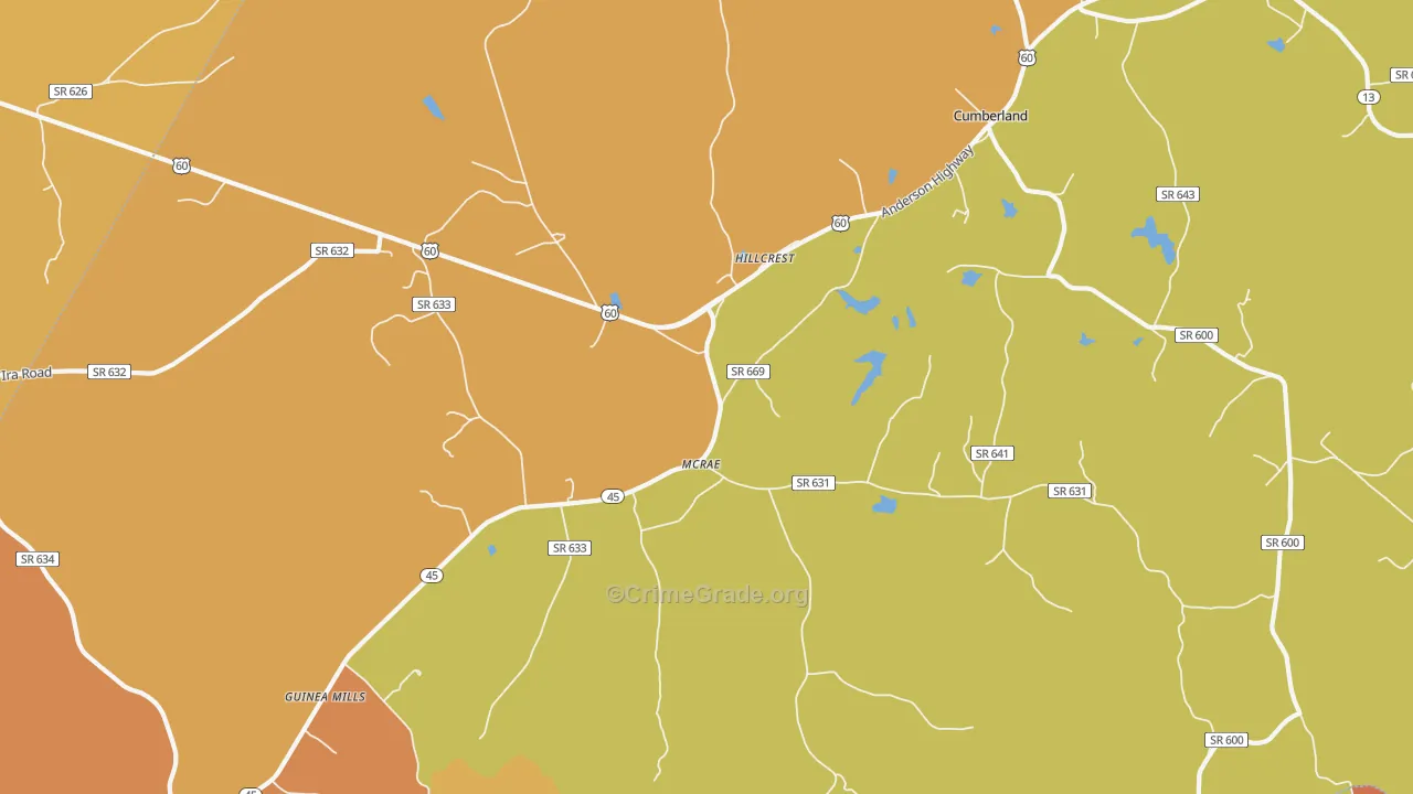 Hillcrest, VA Map of Burglary Rates