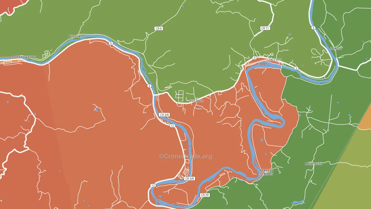 Hilldale, WV Map of Burglary Rates