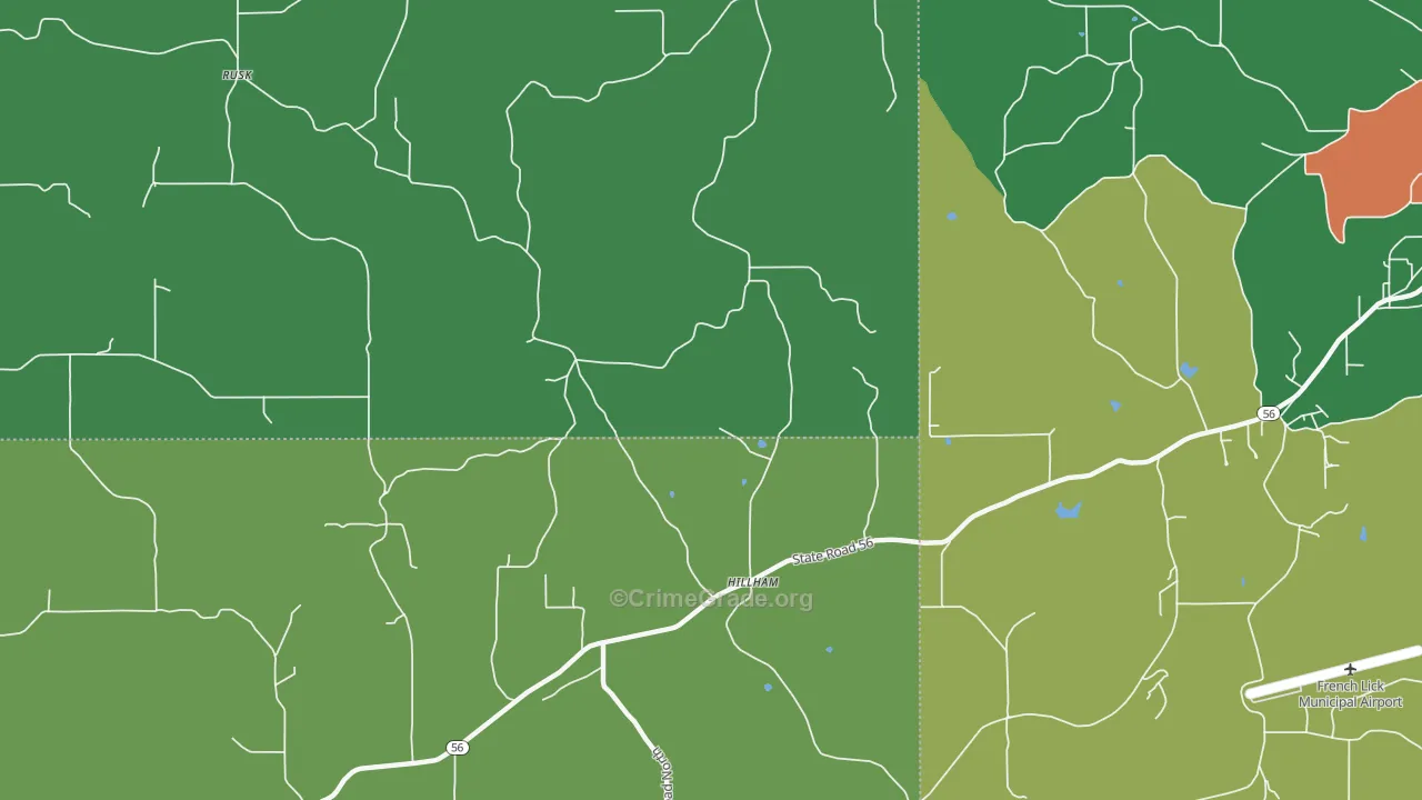 Hillham, IN Map of Burglary Rates