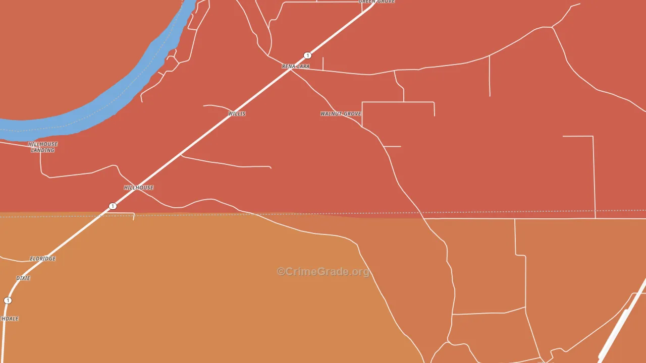 Hillhouse, MS Map of Burglary Rates