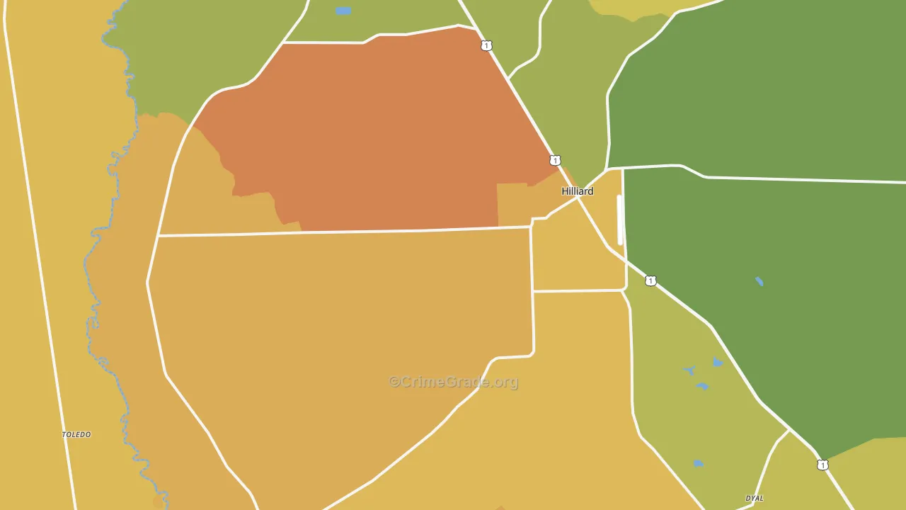Hilliard, FL Map of Burglary Rates