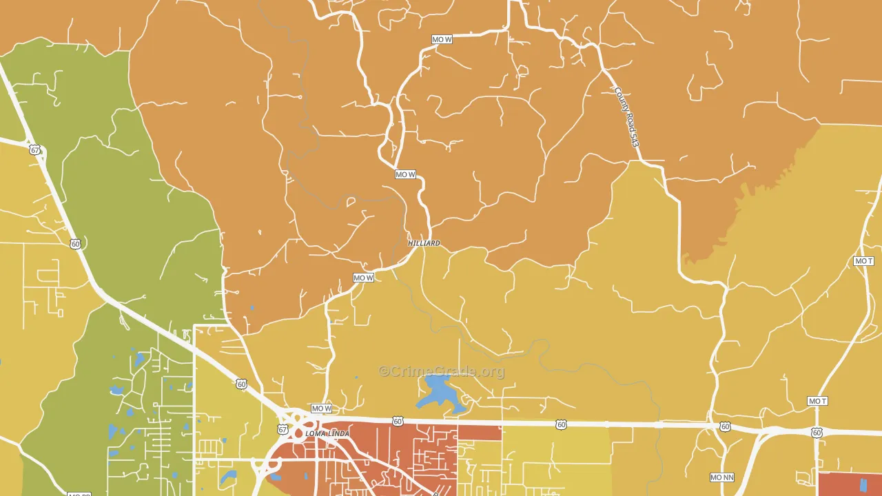 Hilliard, MO Map of Burglary Rates