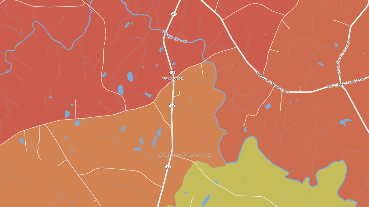 Hilliardston, NC Map of Burglary Rates
