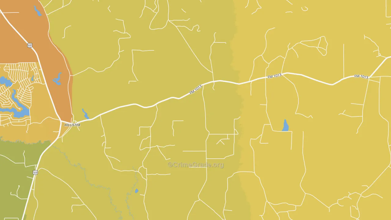 Hillister, TX Map of Burglary Rates