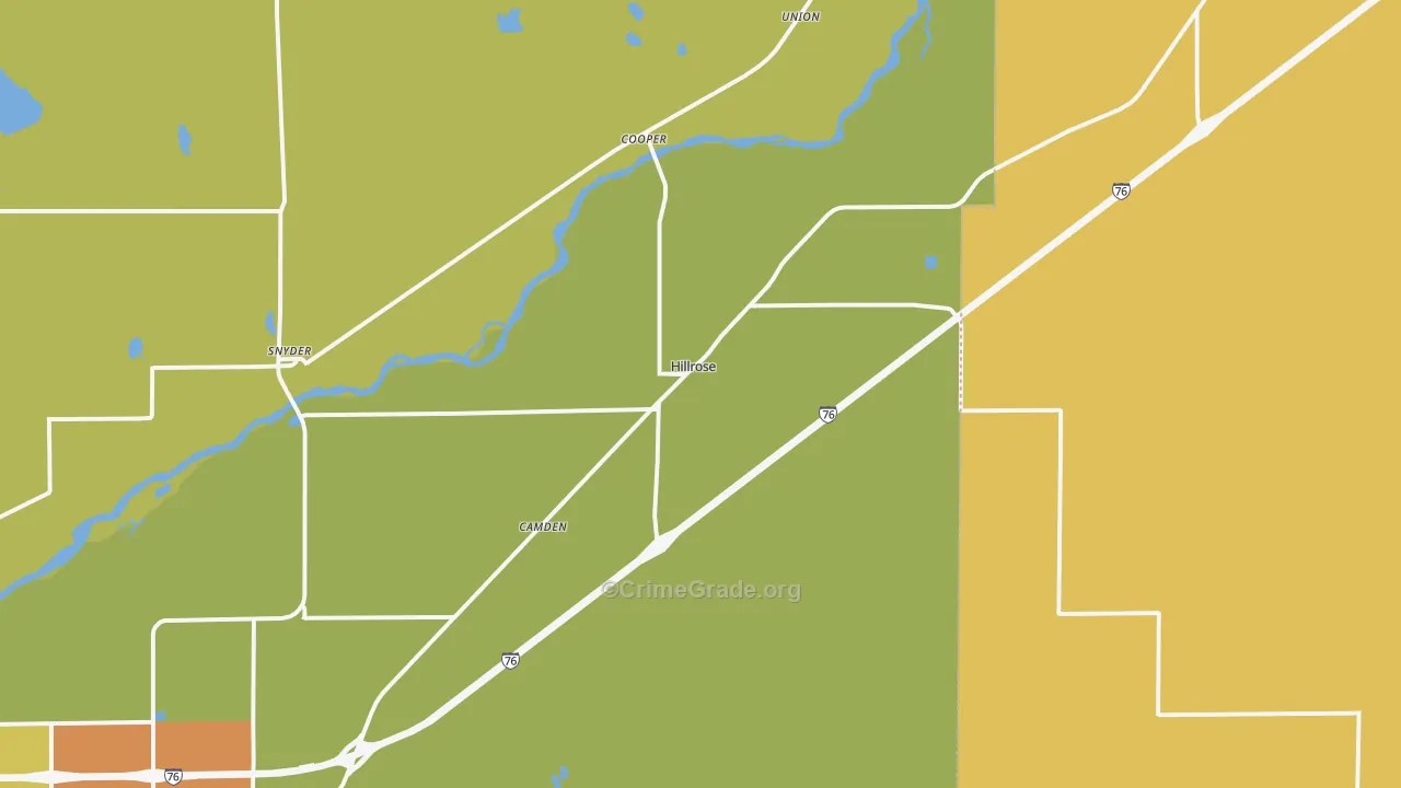 Hillrose, CO Map of Burglary Rates
