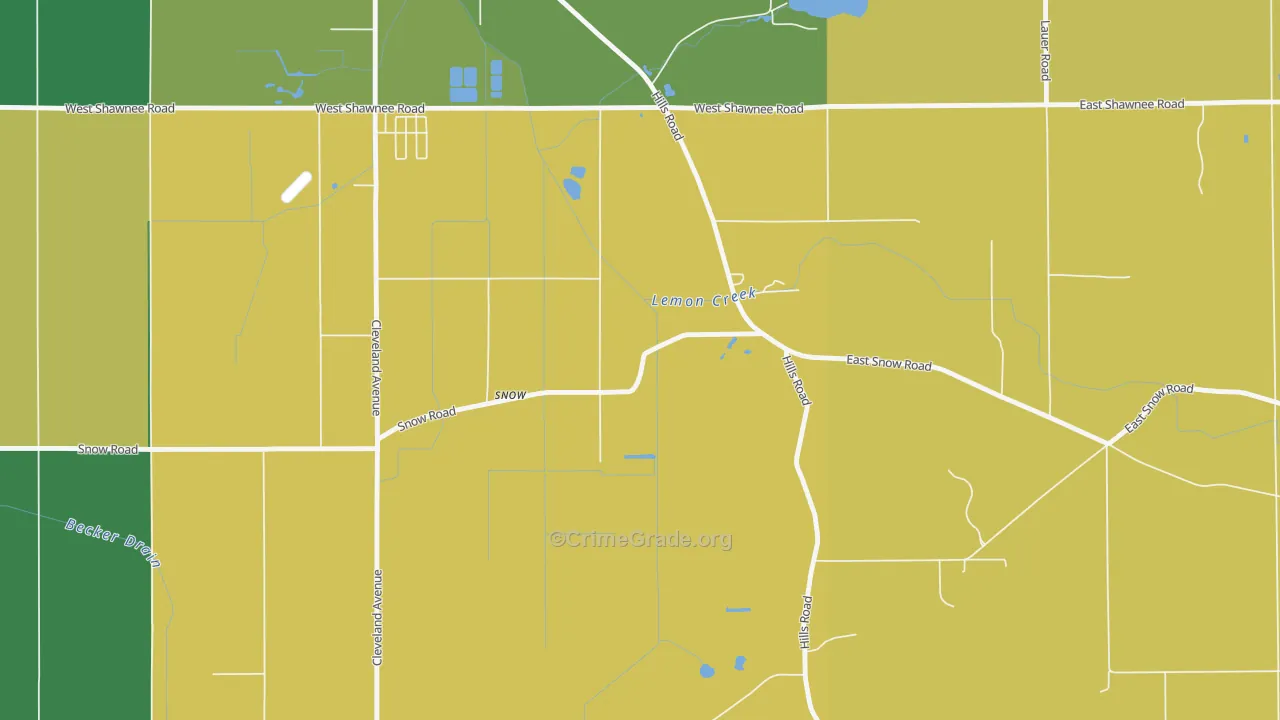 Hills Corners, MI Map of Burglary Rates