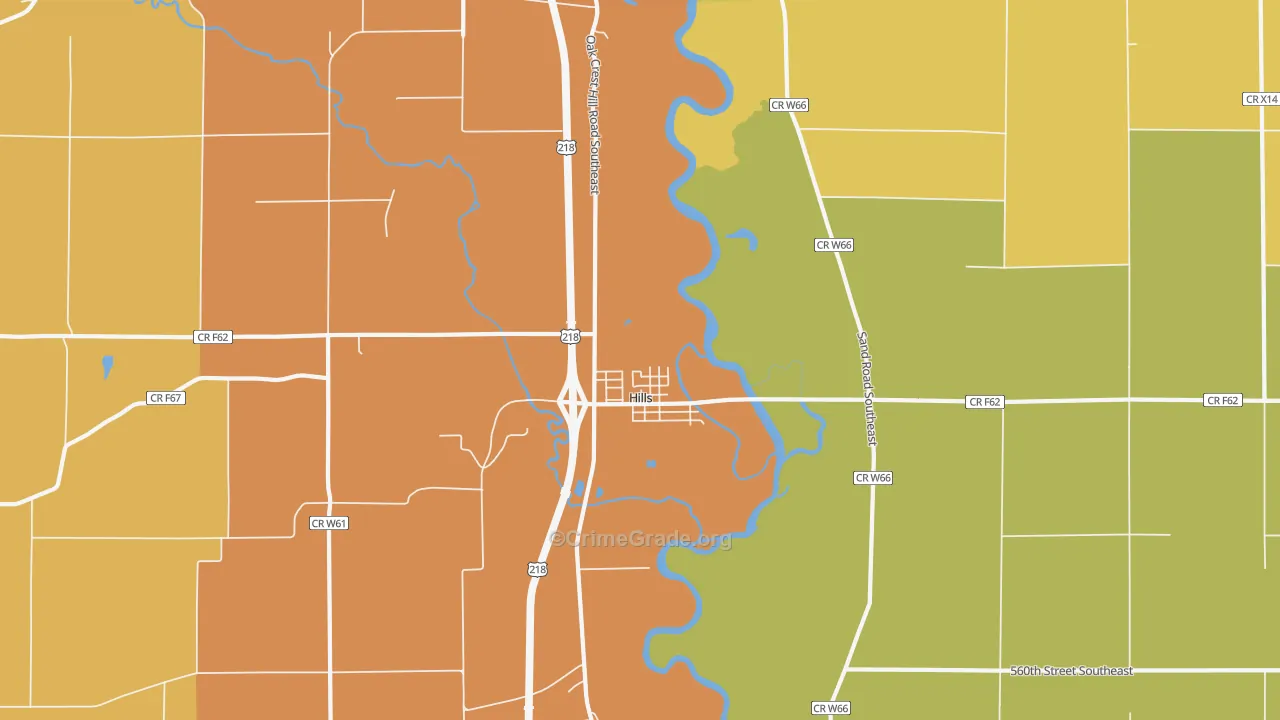 Hills, IA Map of Burglary Rates