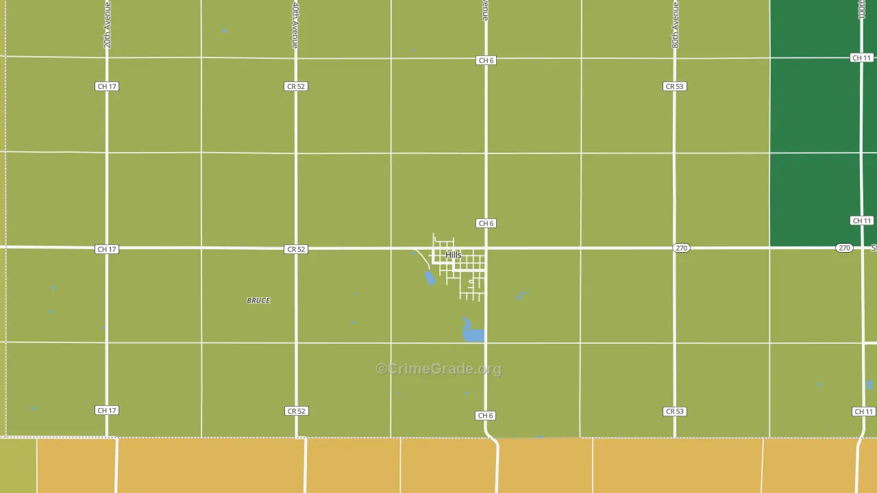 Hills, MN Map of Burglary Rates