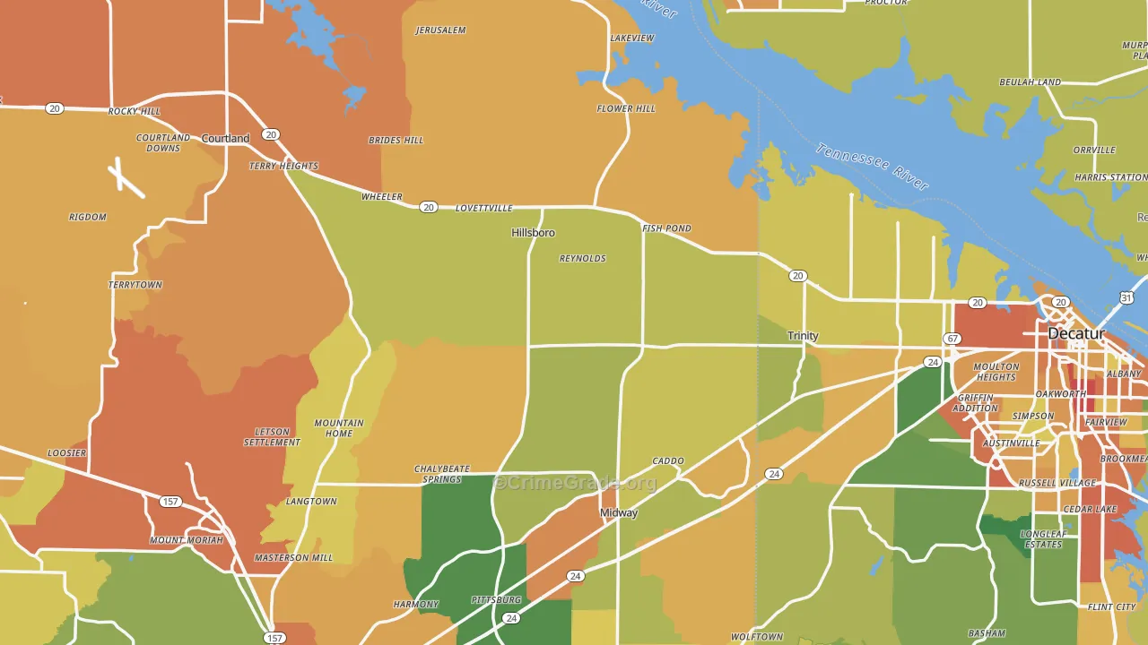 Hillsboro, AL Map of Burglary Rates