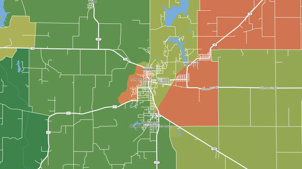 Hillsboro, IL Map of Burglary Rates