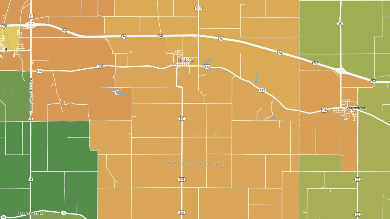 Hillsboro, IN Map of Burglary Rates