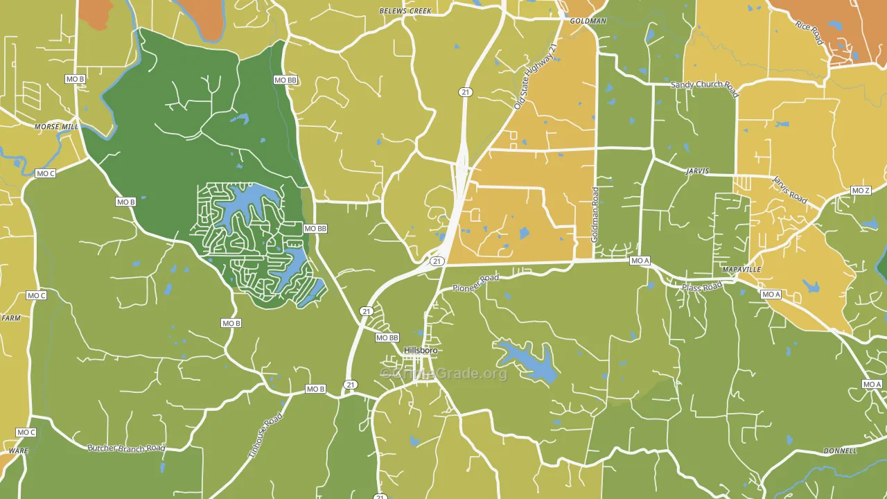 Hillsboro, MO Map of Burglary Rates