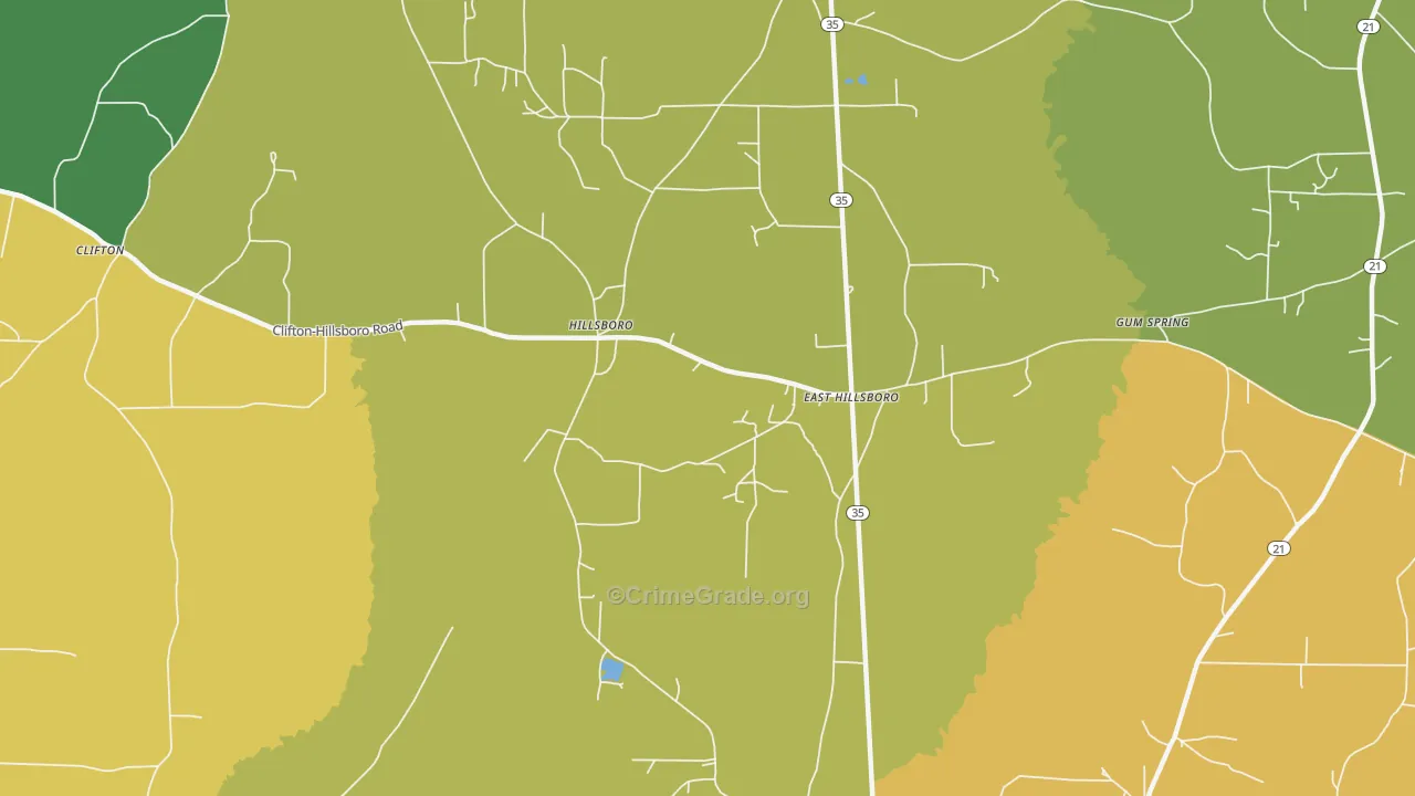Hillsboro, MS Map of Burglary Rates