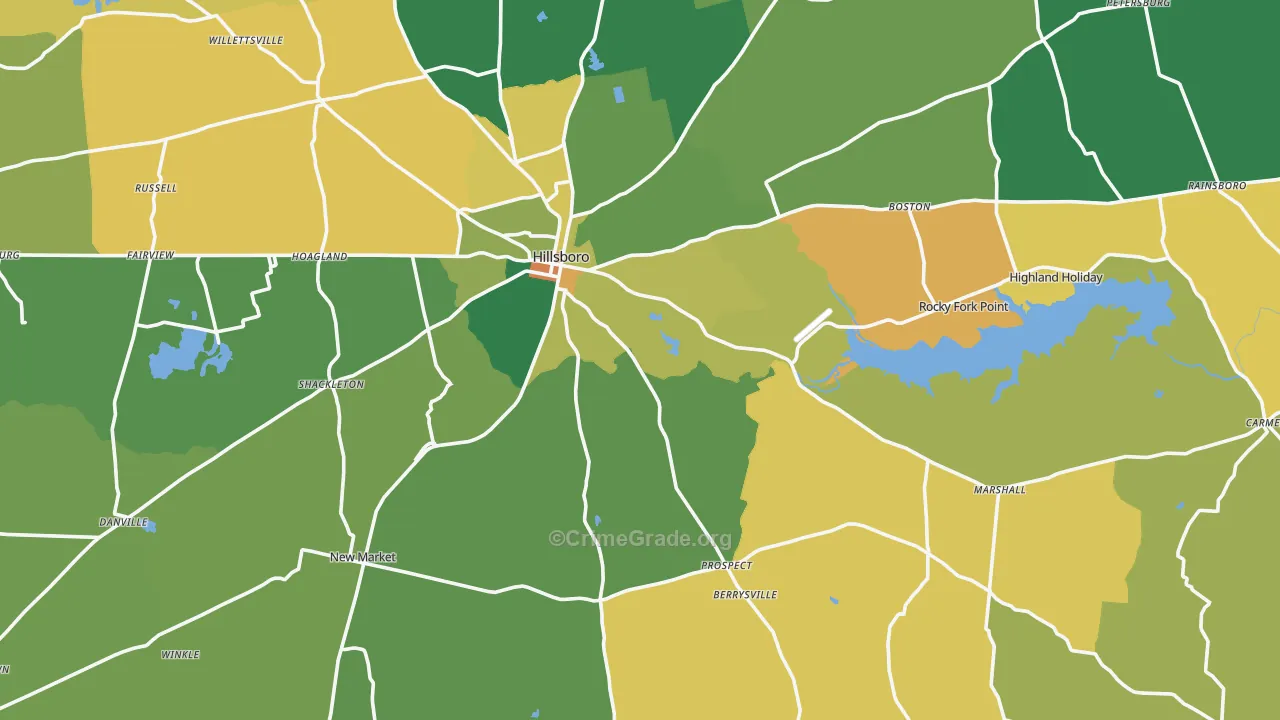 Hillsboro, OH Map of Burglary Rates