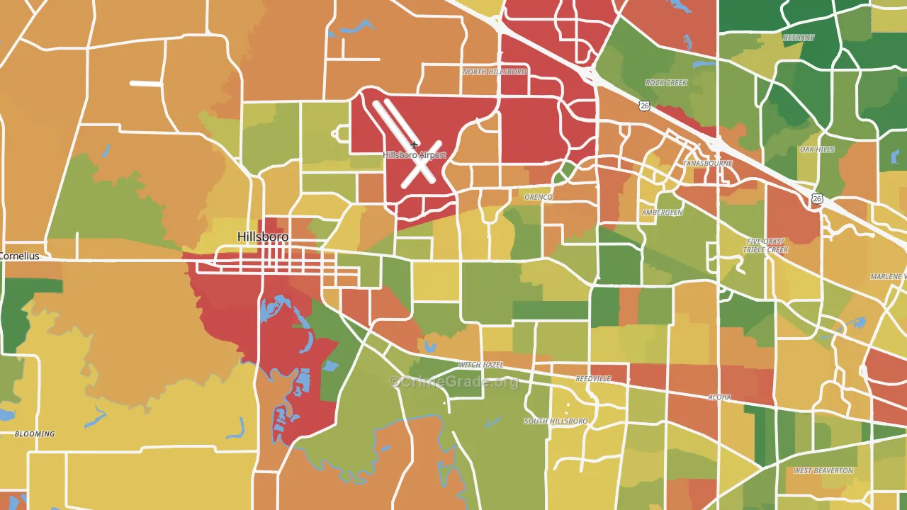 Hillsboro, OR Map of Burglary Rates