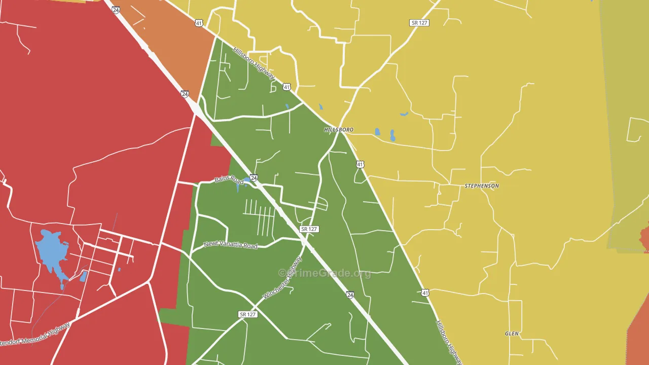 Hillsboro, TN Map of Burglary Rates