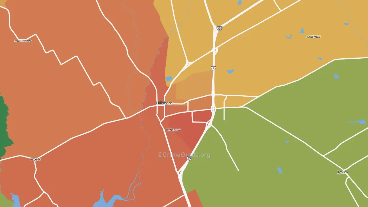 Hillsboro, TX Map of Burglary Rates
