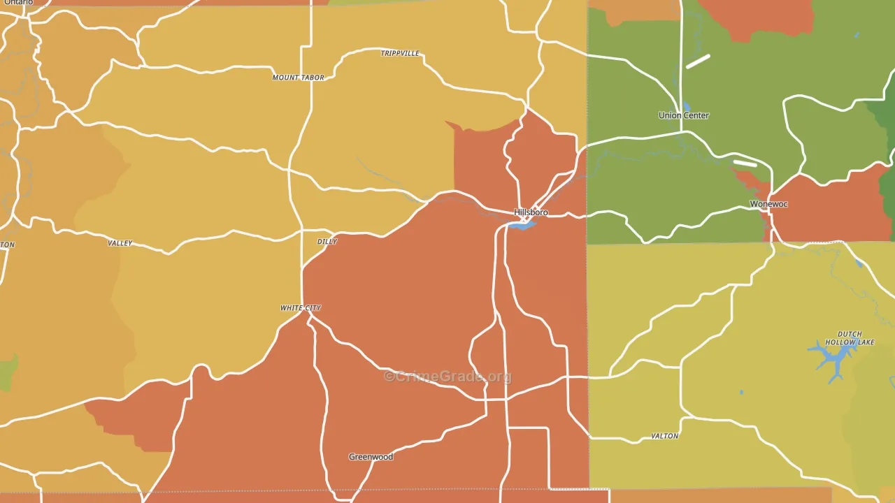 Hillsboro, WI Map of Burglary Rates