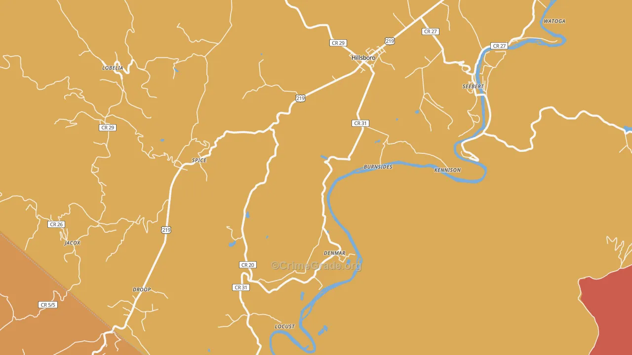 Hillsboro, WV Map of Burglary Rates