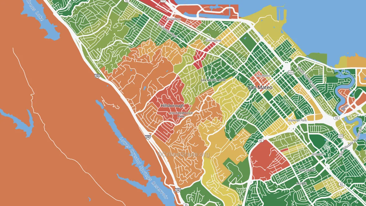 Hillsborough, CA Map of Burglary Rates