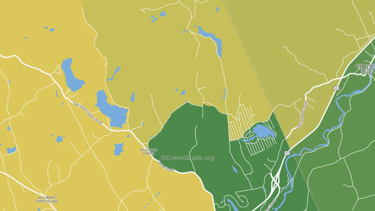 Hillsborough Center, NH Map of Burglary Rates