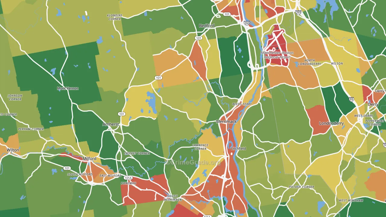 Hillsborough County, NH Map of Burglary Rates