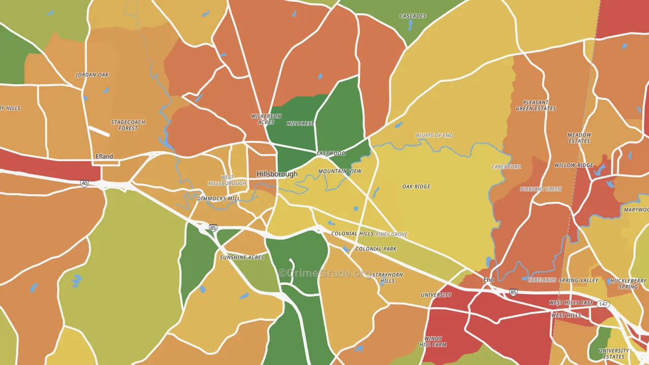 Hillsborough, NC Map of Burglary Rates
