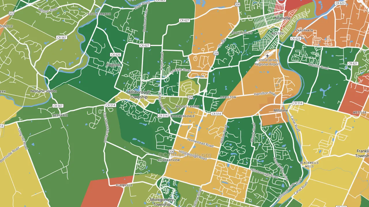 Hillsborough, NJ Map of Burglary Rates