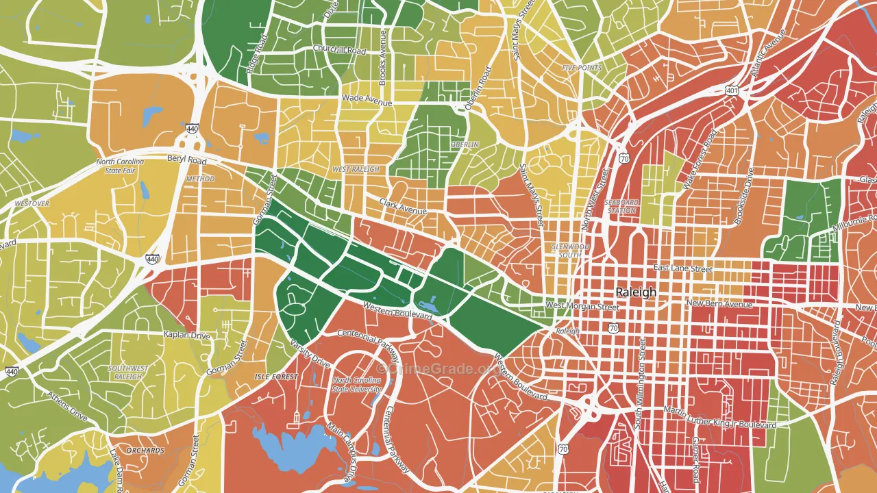 Hillsborough, Raleigh, NC Map of Burglary Rates