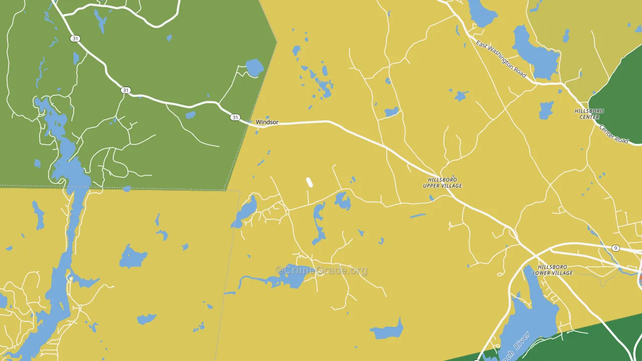 Hillsborough Upper Village, NH Map of Burglary Rates