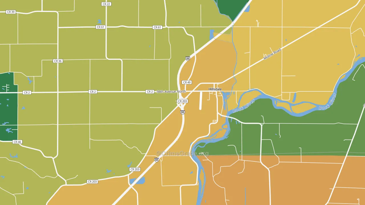 Hillsdale, IL Map of Burglary Rates