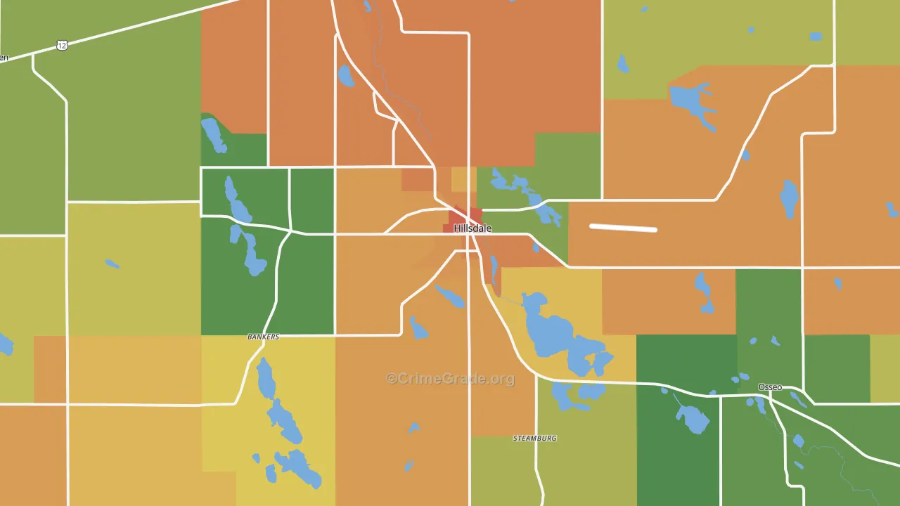 Hillsdale, MI Map of Burglary Rates