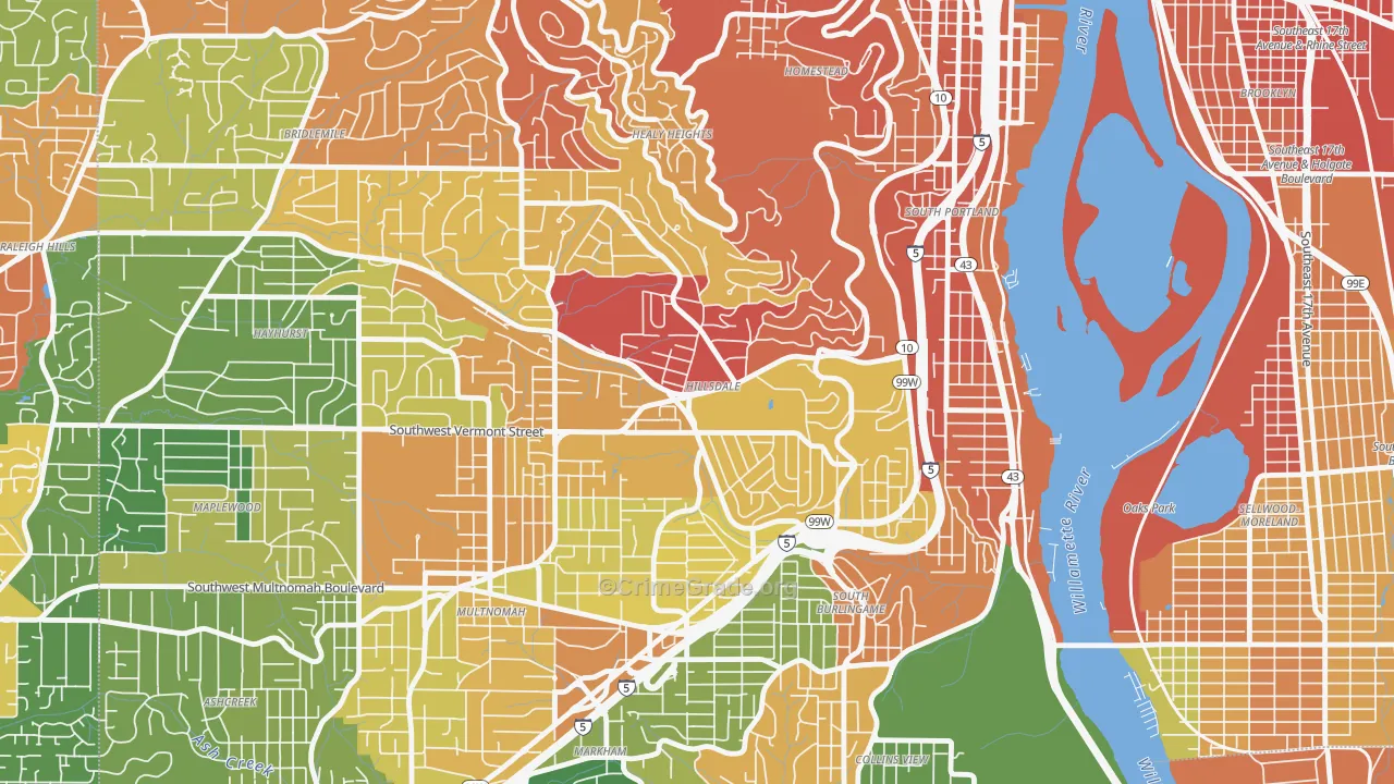 Hillsdale, Portland, OR Map of Burglary Rates
