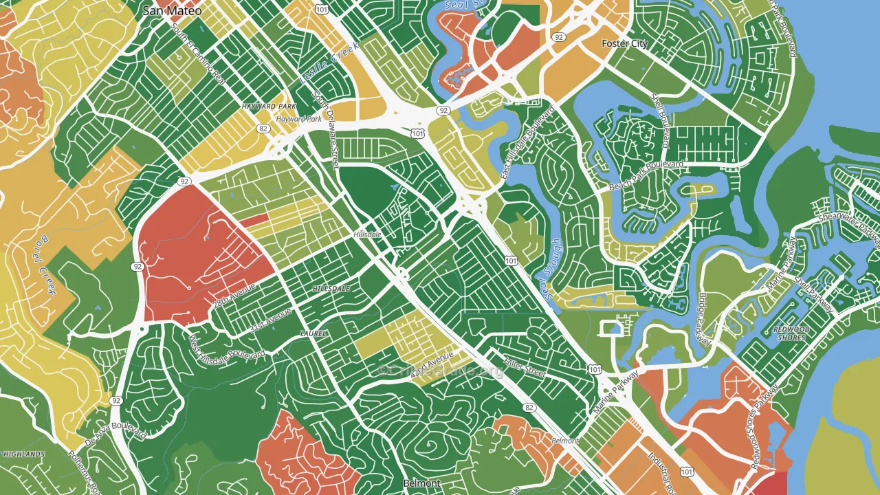 Hillsdale, San Mateo, CA Map of Burglary Rates