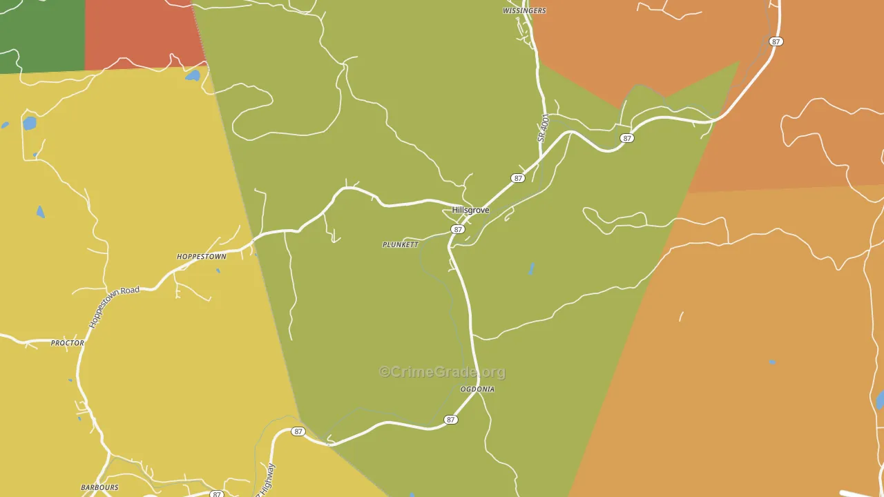 Hillsgrove, PA Map of Burglary Rates