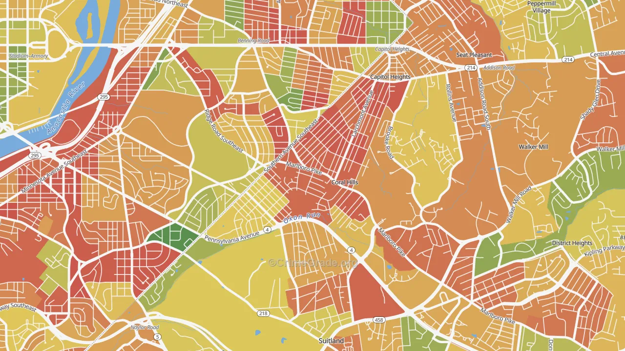 Hillside, Coral Hills, MD Map of Burglary Rates