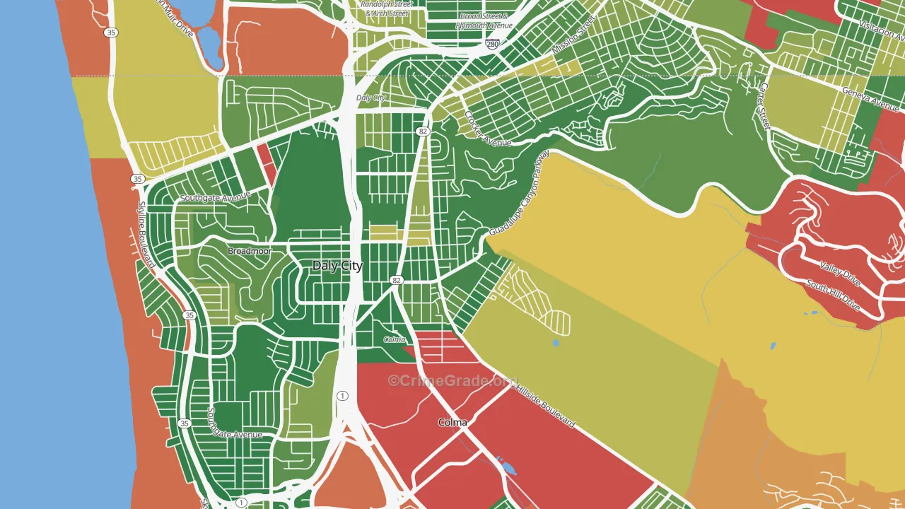 Hillside, Daly City, CA Map of Burglary Rates